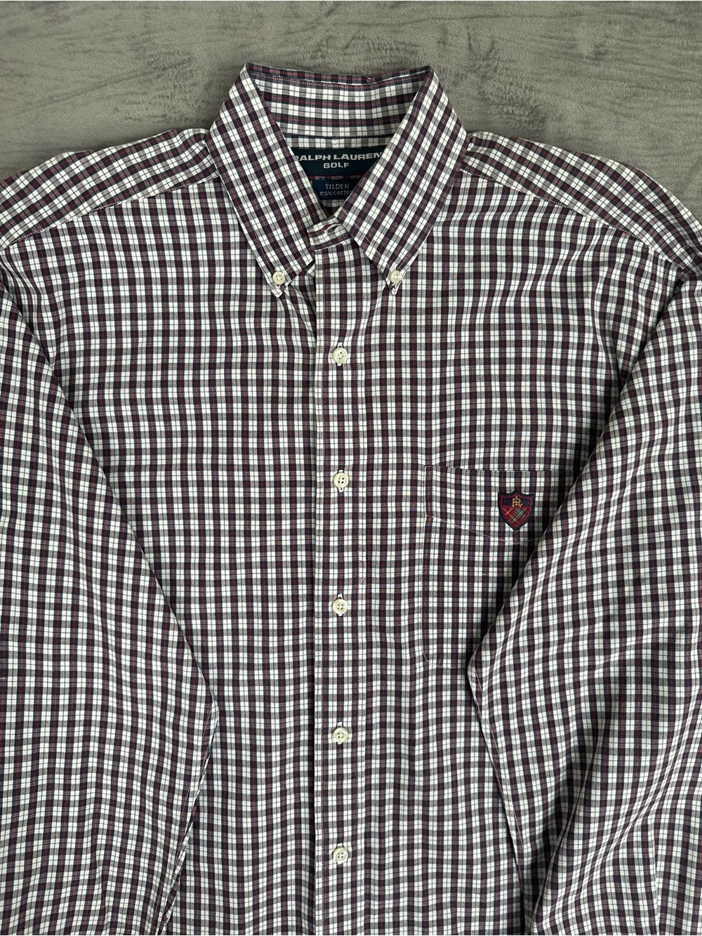 Ralph Lauren Golf Tilden Plaid Button Down  Shirt Mens M Long Sleeve Crest Logo